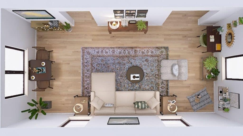 top view narrow living room